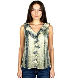 The Limited Tank Top Blouse Womens Sz S Silky Abstract Snakeskin Print Ruffle